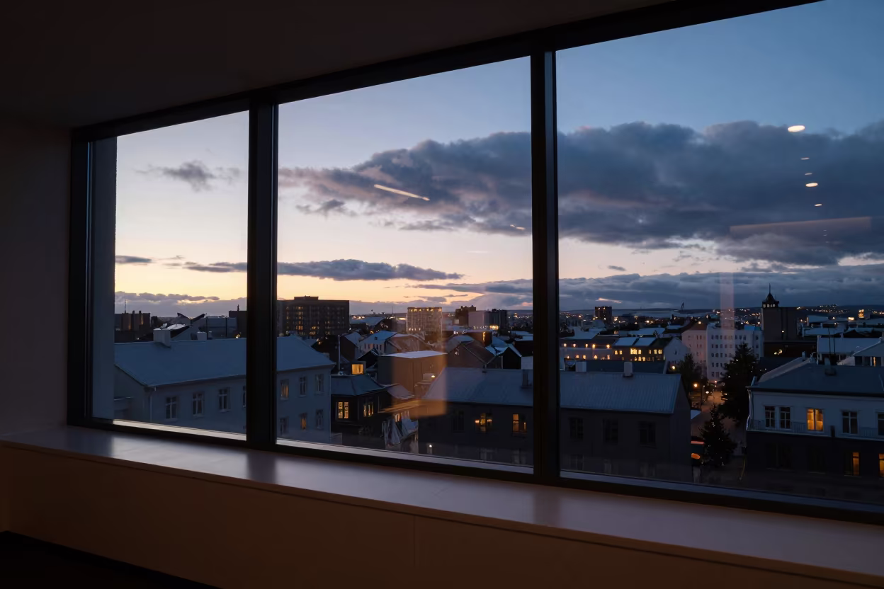 Sea Breeze Clouds Display Grandi Reykjavik in on a painted display ledge in Grandi, Reykjavik