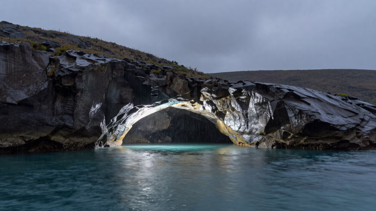 Sea Cave Light Refraction in Salvador Foothills in from a ridge above layered foothills near Salvador