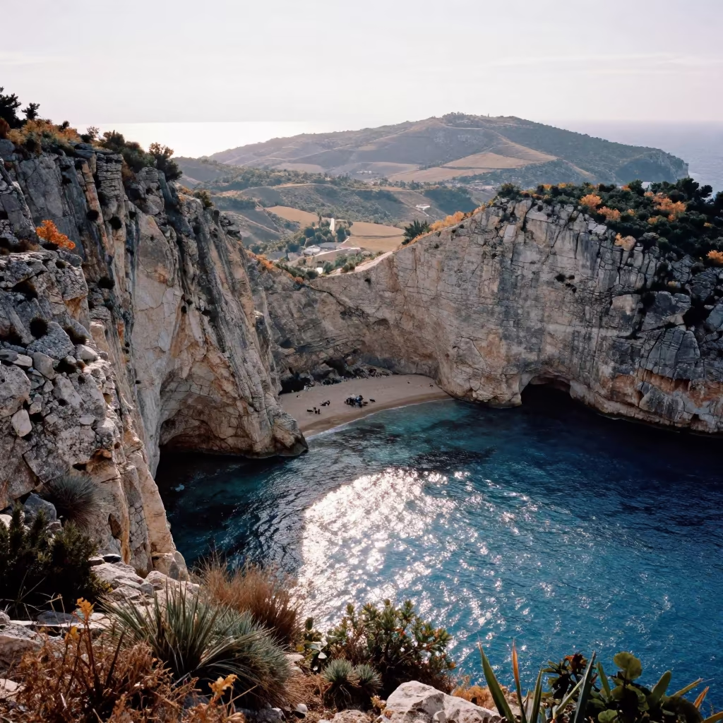 Sea Cave Refracted Light Split Foothills in from a ridge above layered foothills near Split