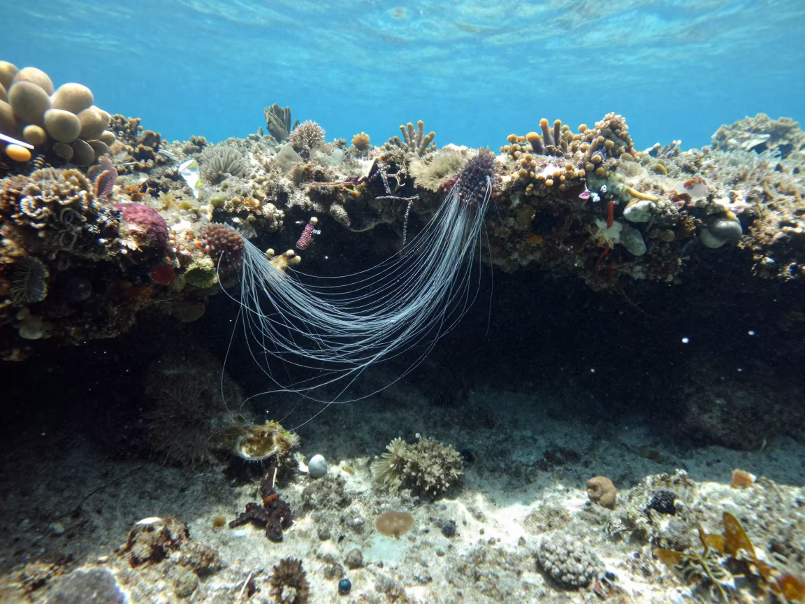 Sea Cucumber Defending Threads Reef Denpasar Noon in beside a reef crevice under clear water near Denpasar