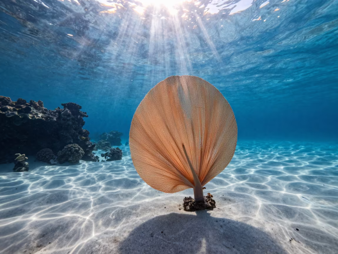 Sea Fan Swaying in Sunrise Light Near Stone Town Reef in beside a reef crevice under clear water near Stone Town