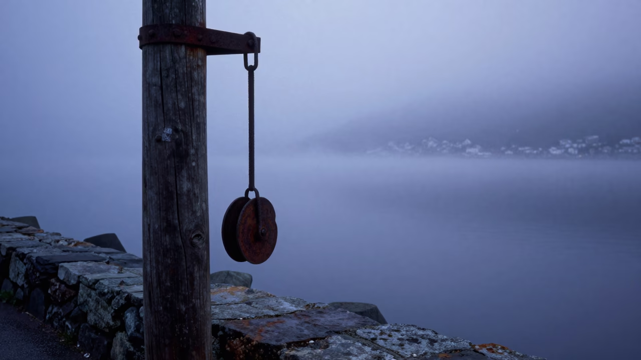 Sea Fog in Bergen at The Predawn Darkness Light in in Bergen, Norway