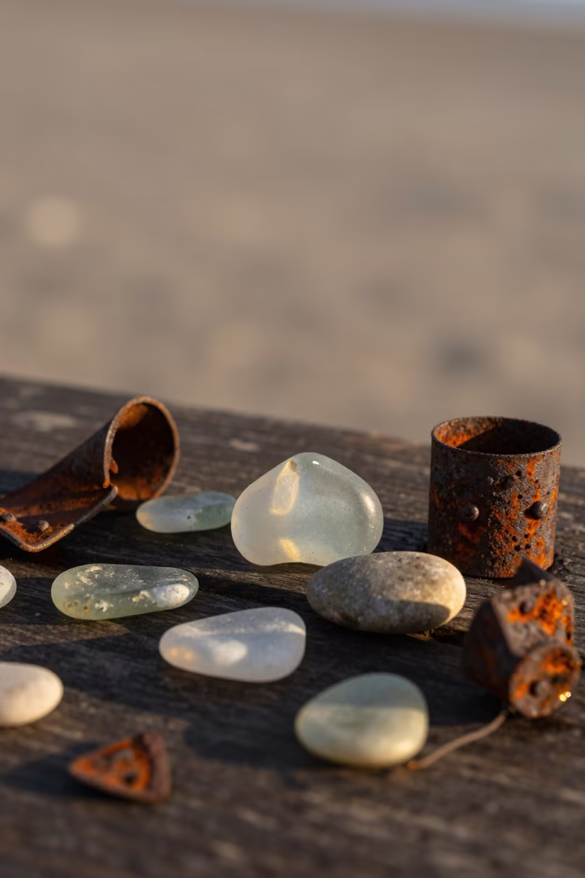 Sea Glass Rust Stone Golden Hour Study in near Marseille