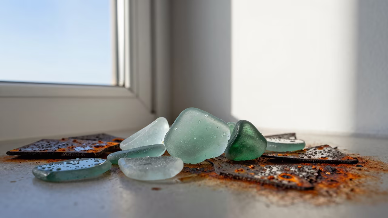 Sea Glass and Rust on Wet Surface in near V&A Waterfront, Cape Town