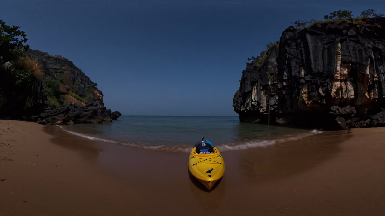 Sea Kayak at Tidal Cave Entrance Goa Night in along a switchback approach in Goa
