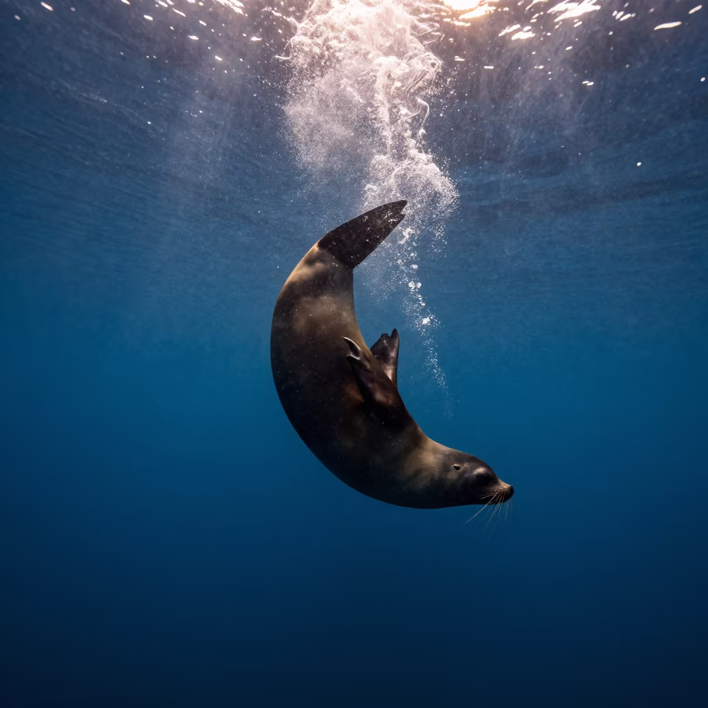 Sea Lion Silhouette in Indonesian Underwater Light in in Indonesia