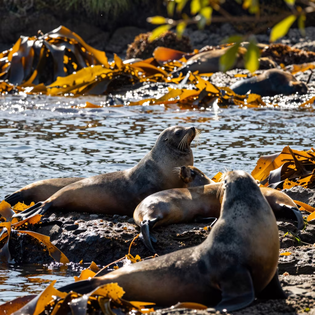 Sea Lions on Kelp Shelf Lisbon Autumn Light in along a kelp-fringed shelf near Intendente, Lisbon