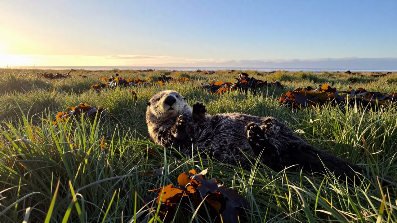 Sea Otter in Chilean Morning Shadow in in Chile