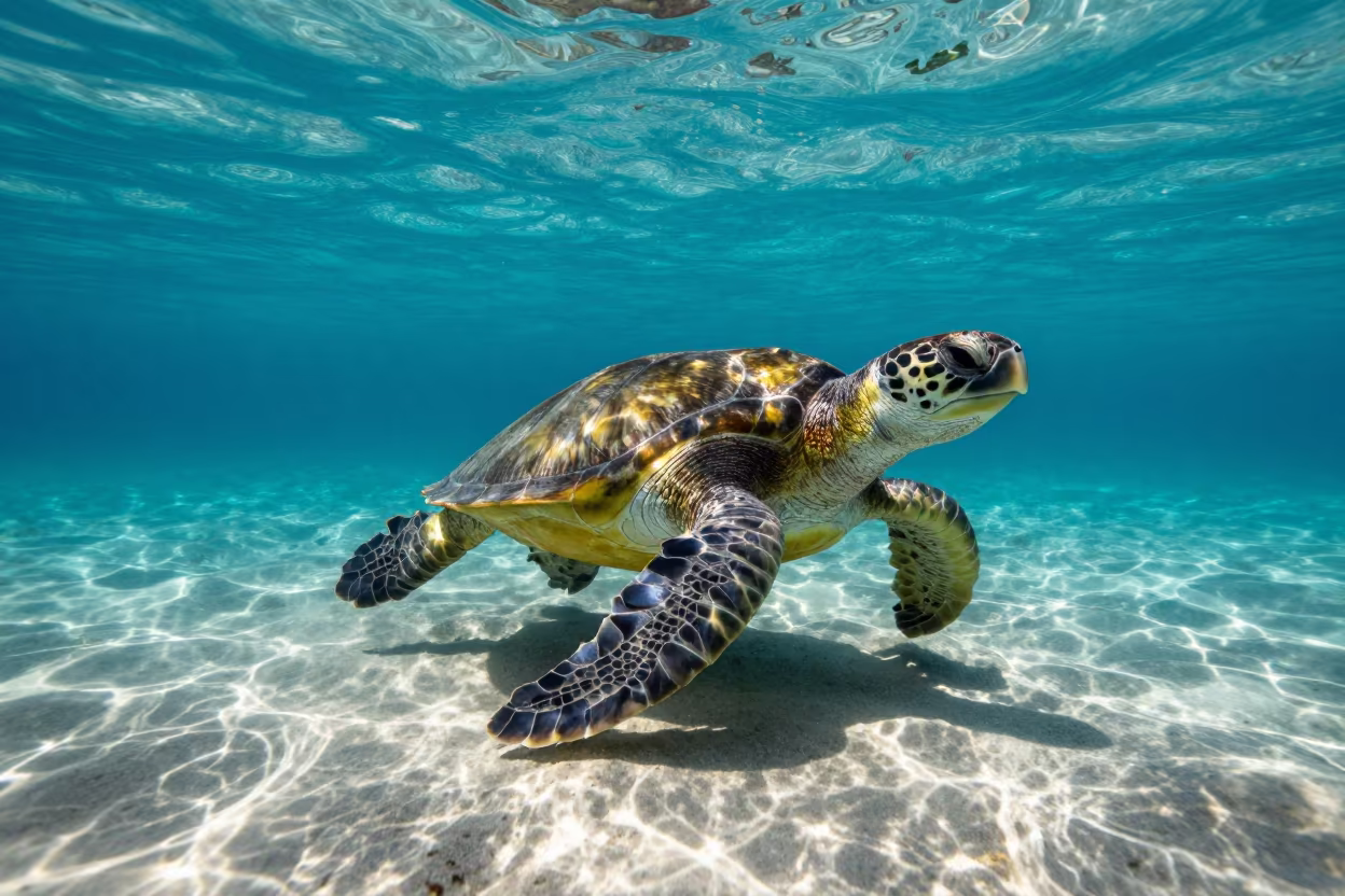 Sea Turtle Gliding Through Clear Jamaican Waters in in Jamaica