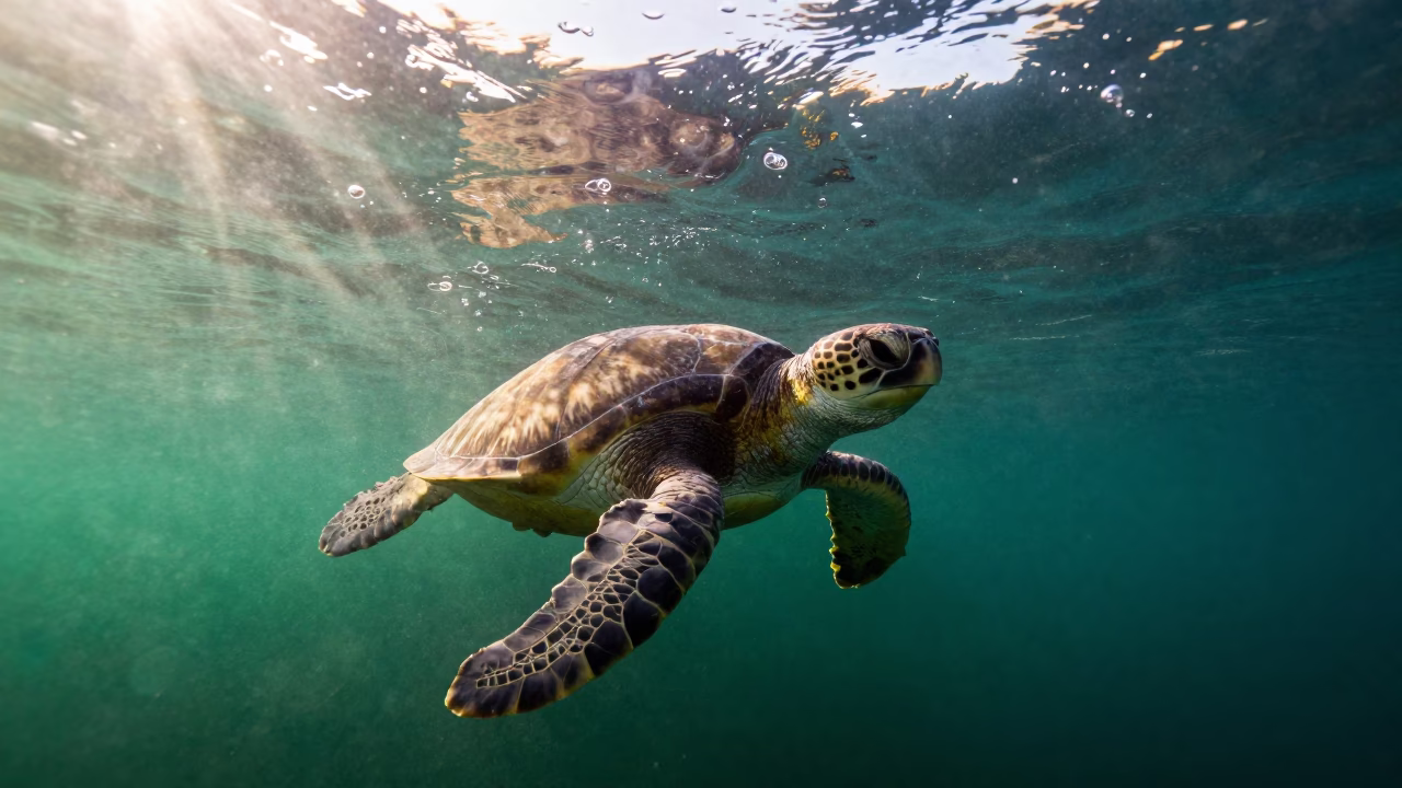 Sea Turtle at Volcanic Drop Off Dawn in beside a volcanic drop-off in Australia