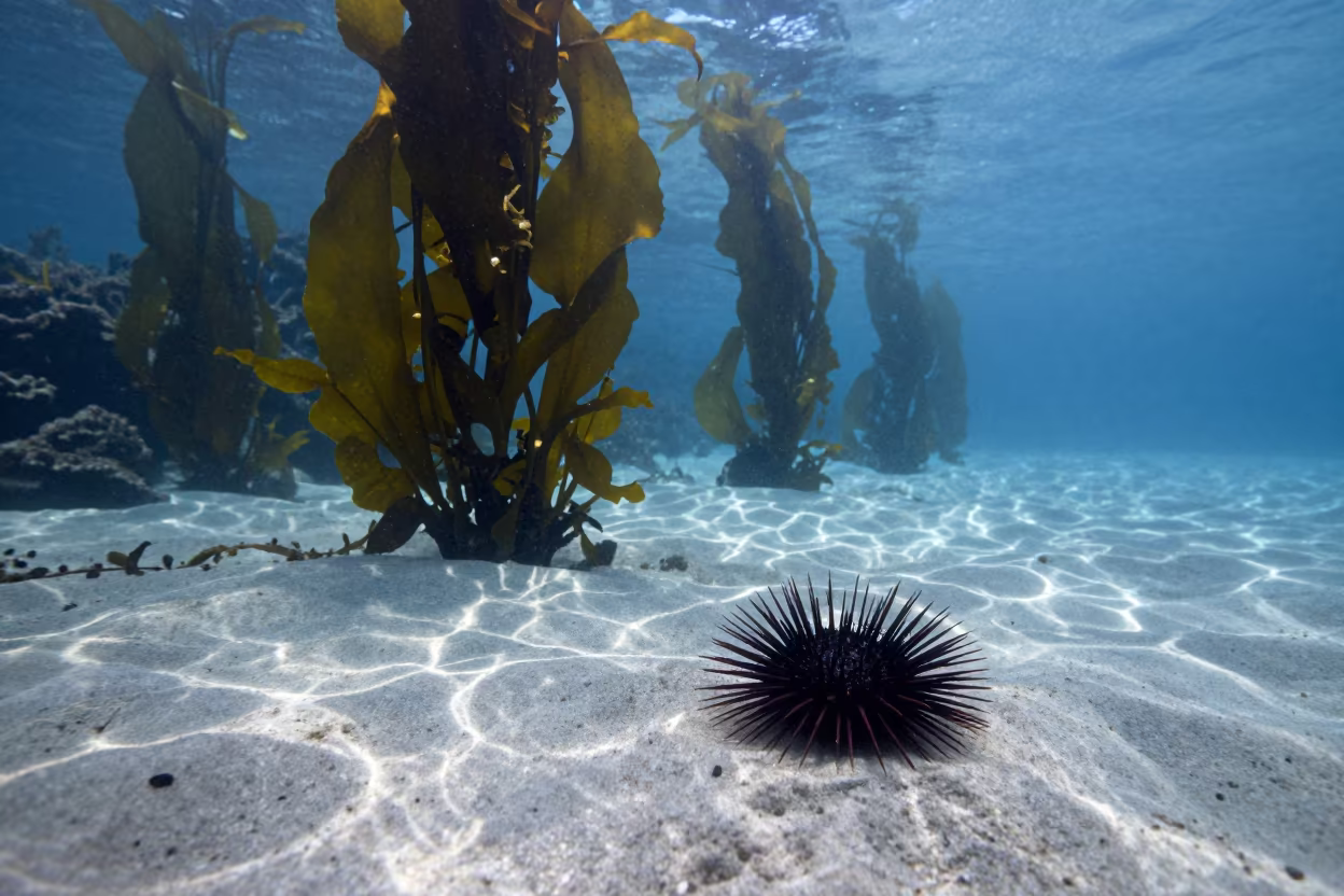 Sea Urchin Barren Kelp Forest Edge Florida in above a cold-water reef edge in Florida