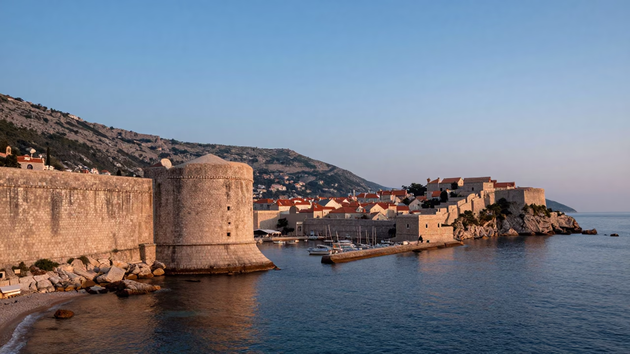 Sea View in Dubrovnik at Nautical Dawn Light in in Dubrovnik, Croatia
