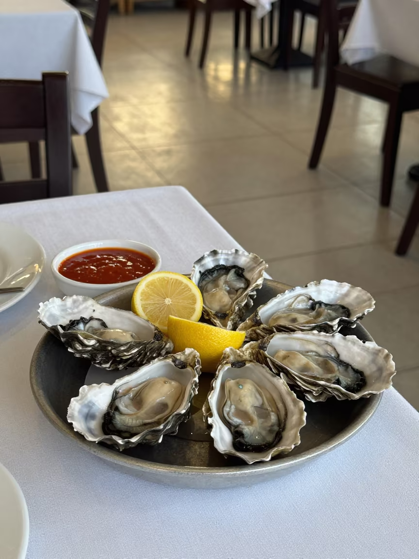 Seafood Board on Linen Table in Enugu Dawn in on a linen-covered restaurant table in Enugu
