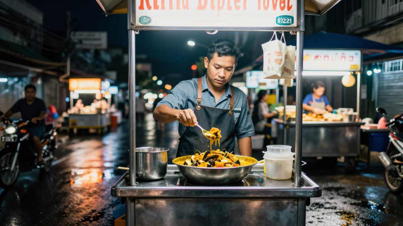 Seafood Curry in Bangkok at The Deepest Night Sky Light in in Bangkok, Thailand