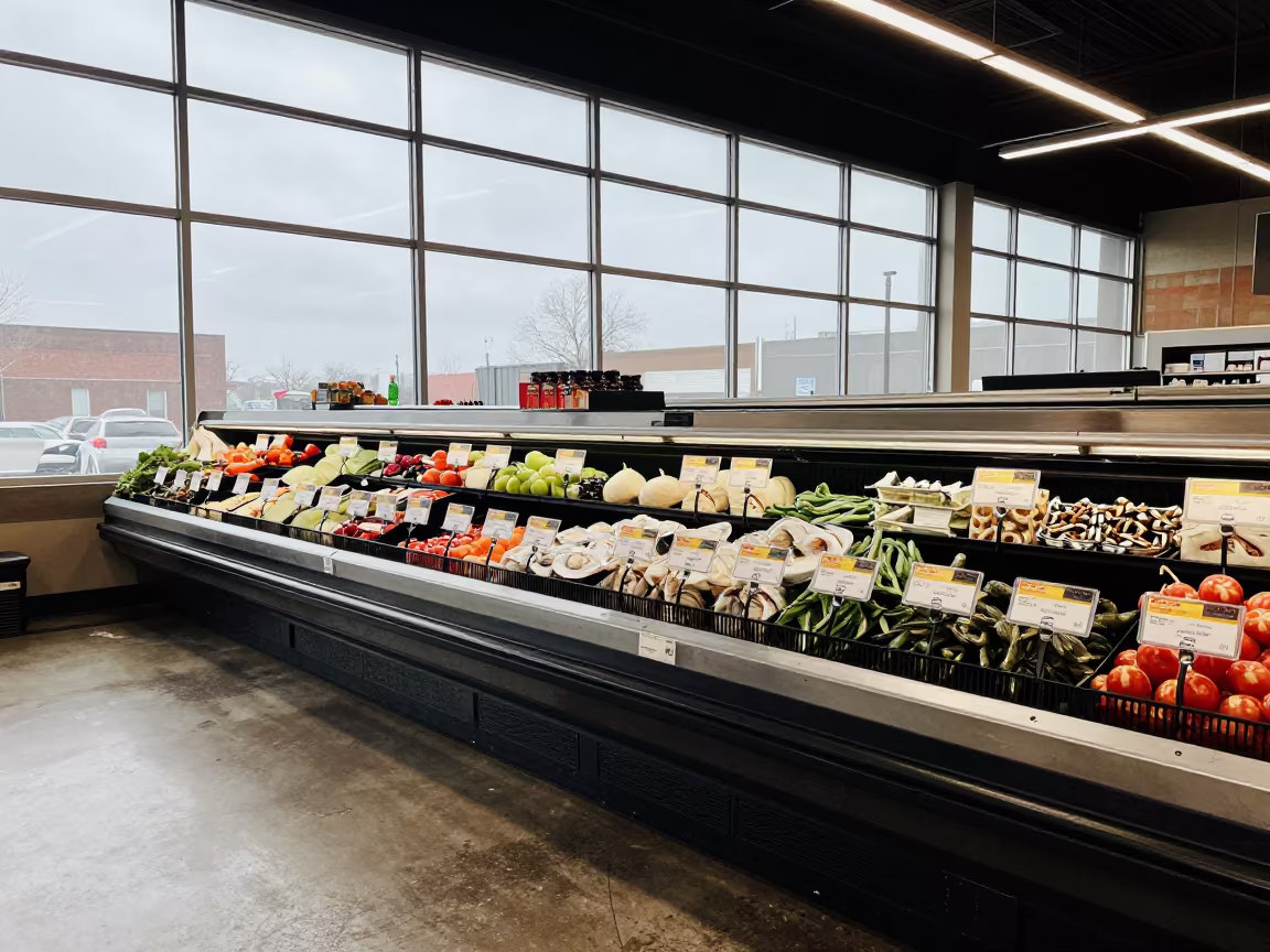 Seafood Glaze Tag Rail Reset Morning Light in beside a seasonal endcap near the sales floor near Northern Liberties, Philadelphia