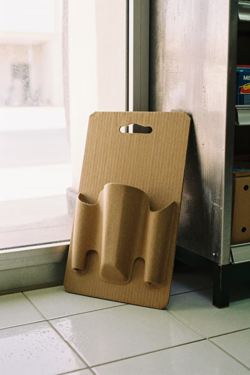 Seafood Scoop Board on Wet Tile Before Sunrise in inside a bright retail aisle in Al Diwaniyah