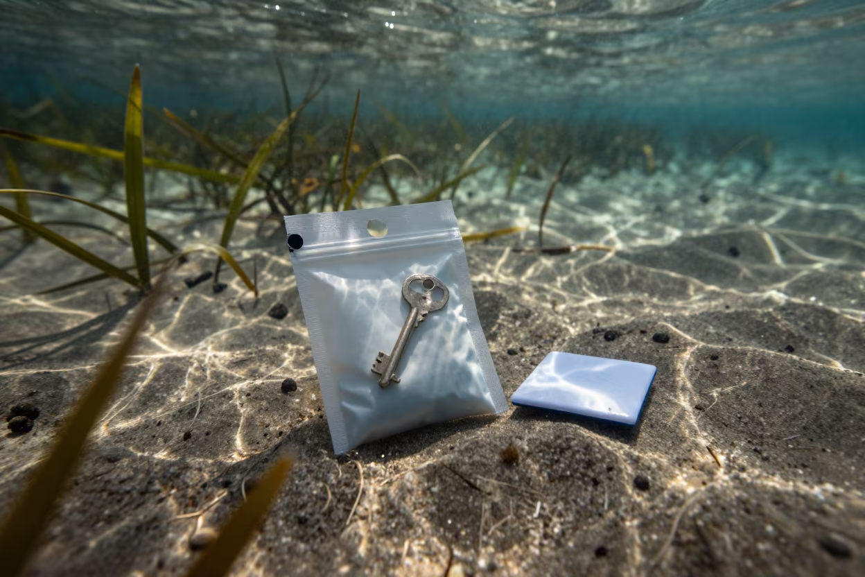 Seagrass Channel Underwater Office Seal Bag in along a seagrass channel near the coast in Salvador
