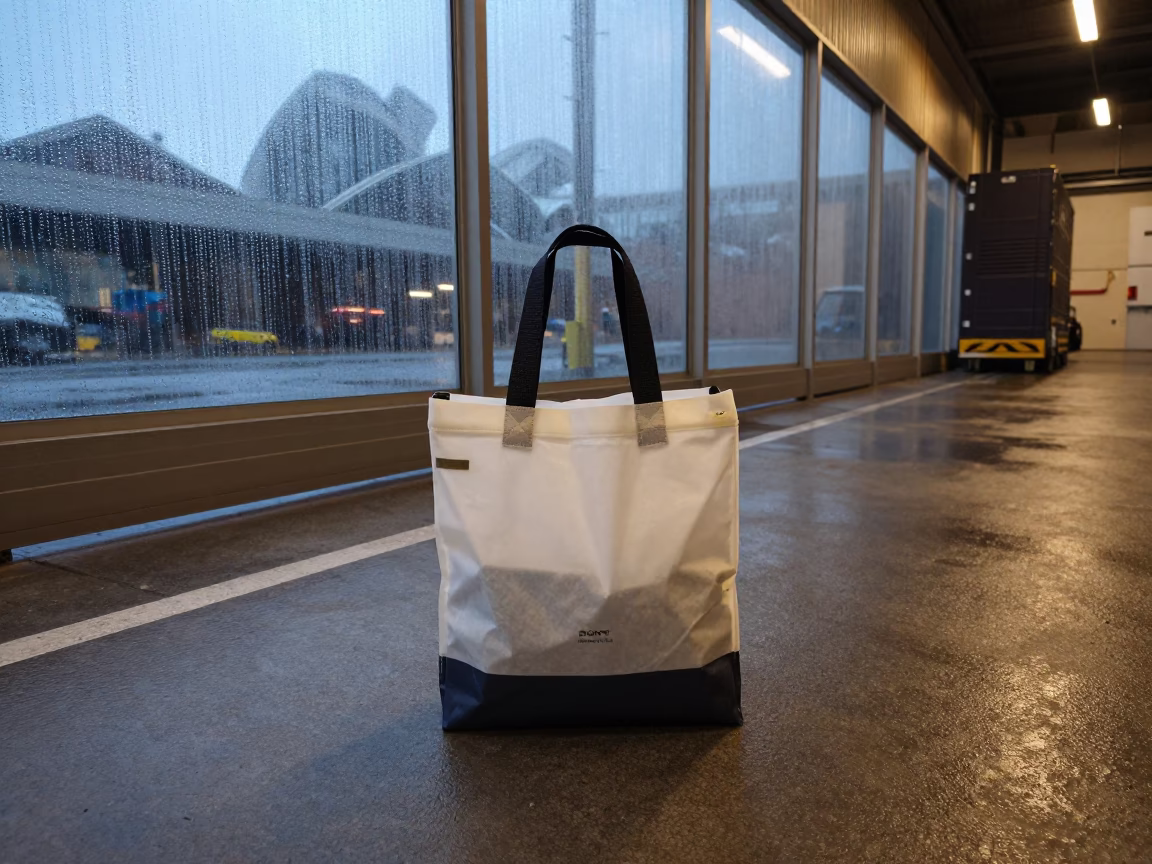 Seal Pouch Tote on Wet Floor Sydney Night in inside a cross-dock lane in Sydney
