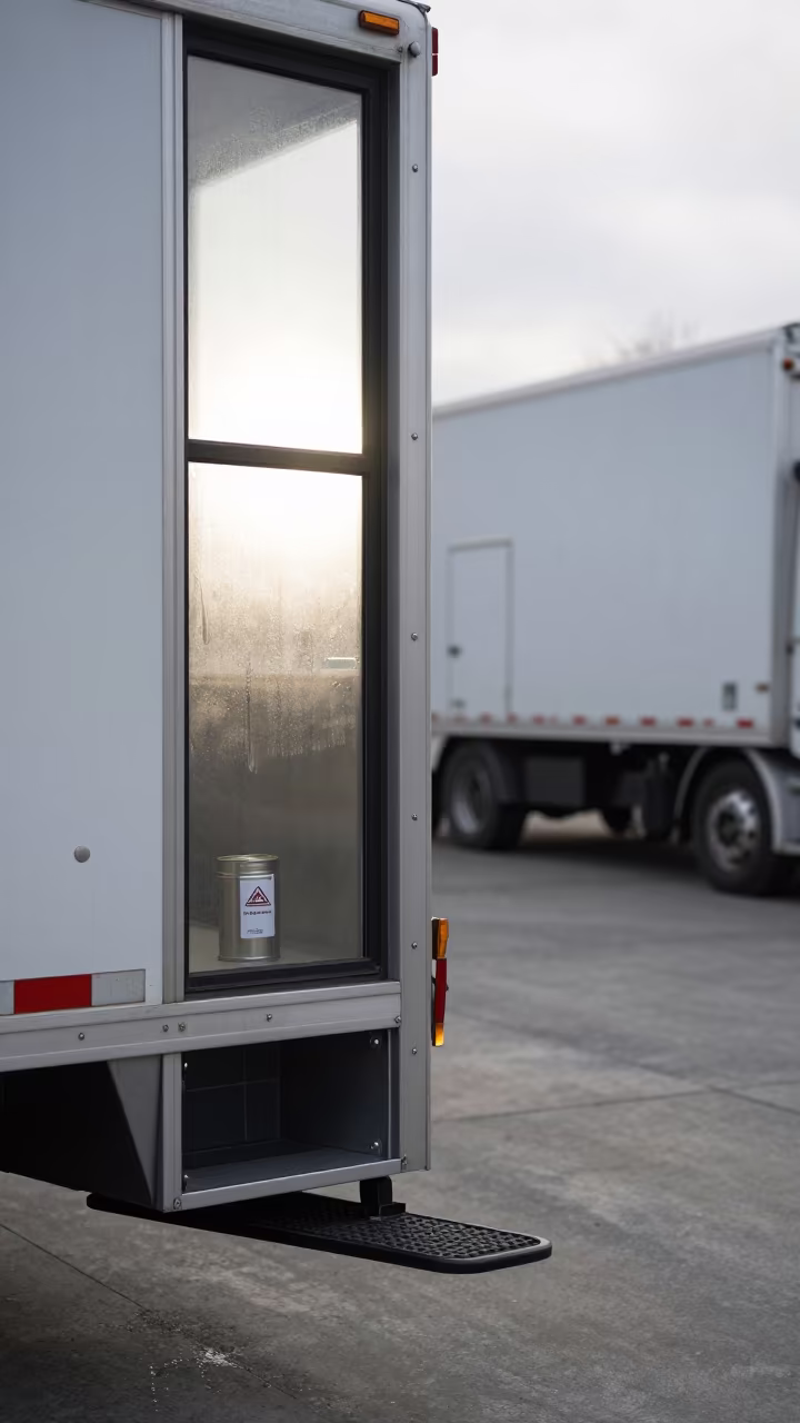 Seal Tag on Trailer in Jaffa Cross Dock in inside a cross-dock lane in Jaffa, Tel Aviv
