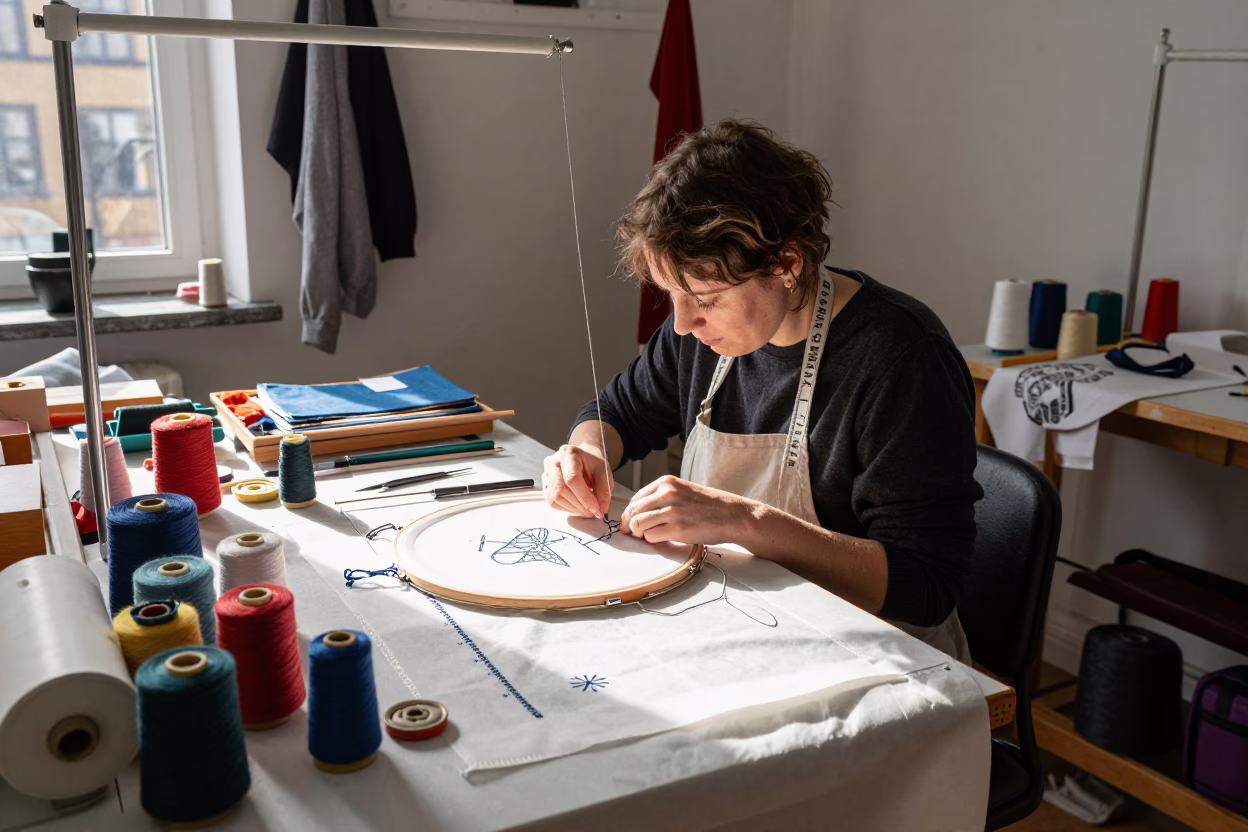 Seamstress in Copenhagen at Flat Noon Light in in Copenhagen, Denmark