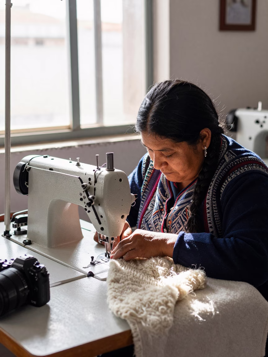 Seamstress in Cusco at Late Morning Light in in Cusco, Peru