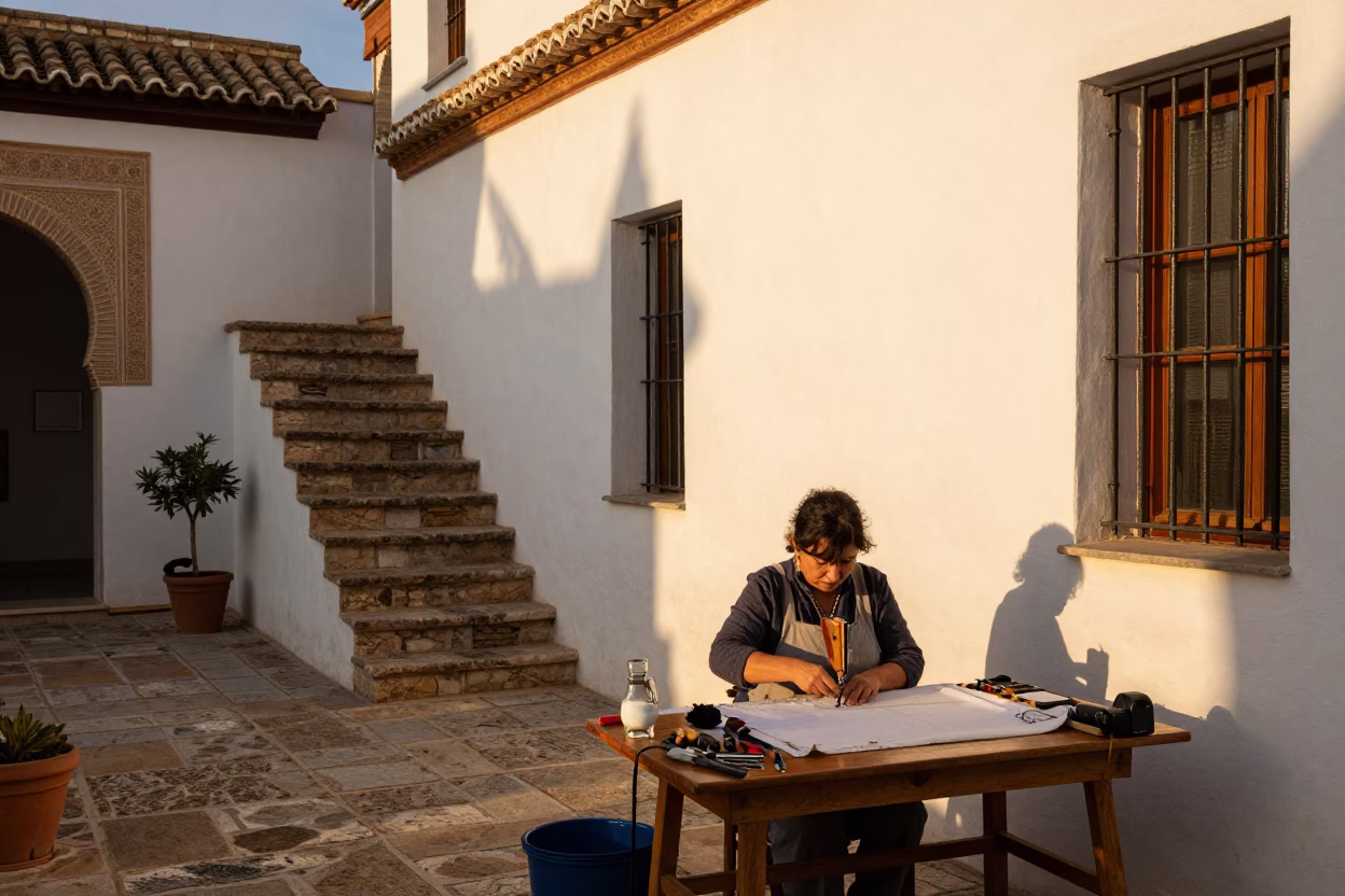 Seamstress in Granada at Golden Hour in in Granada, Spain