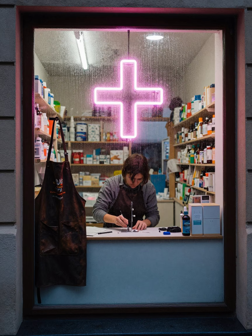 Seamstress in Krakow at Dusk Light in in Krakow, Poland