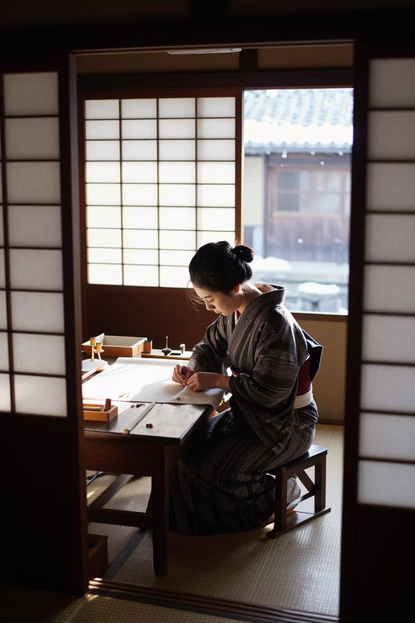 Seamstress Working in Kyoto in in Kyoto, Japan