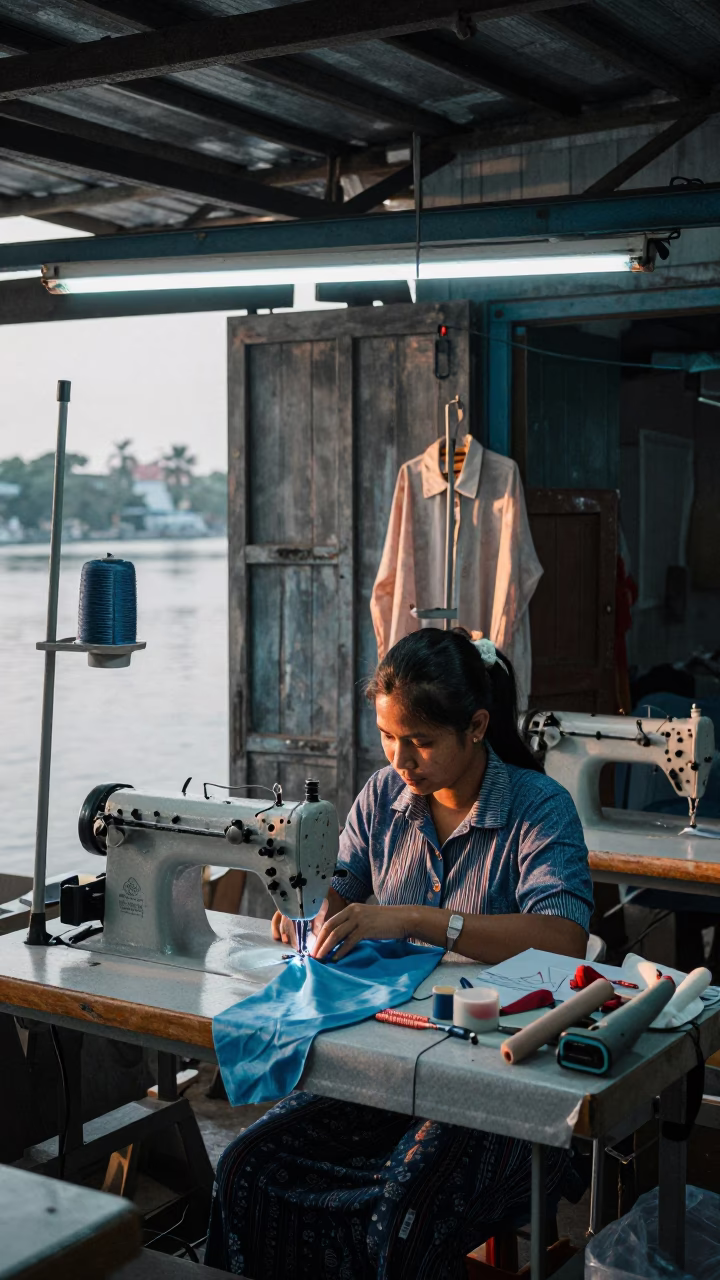 Seamstress Working in Phnom Penh in in Phnom Penh, Cambodia