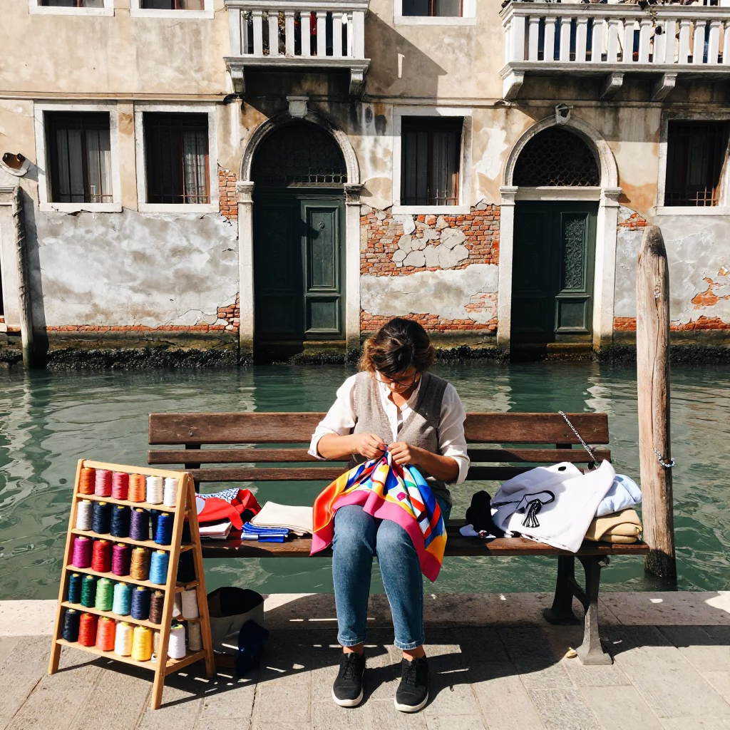 Seamstress Working in Venice in in Venice, Italy