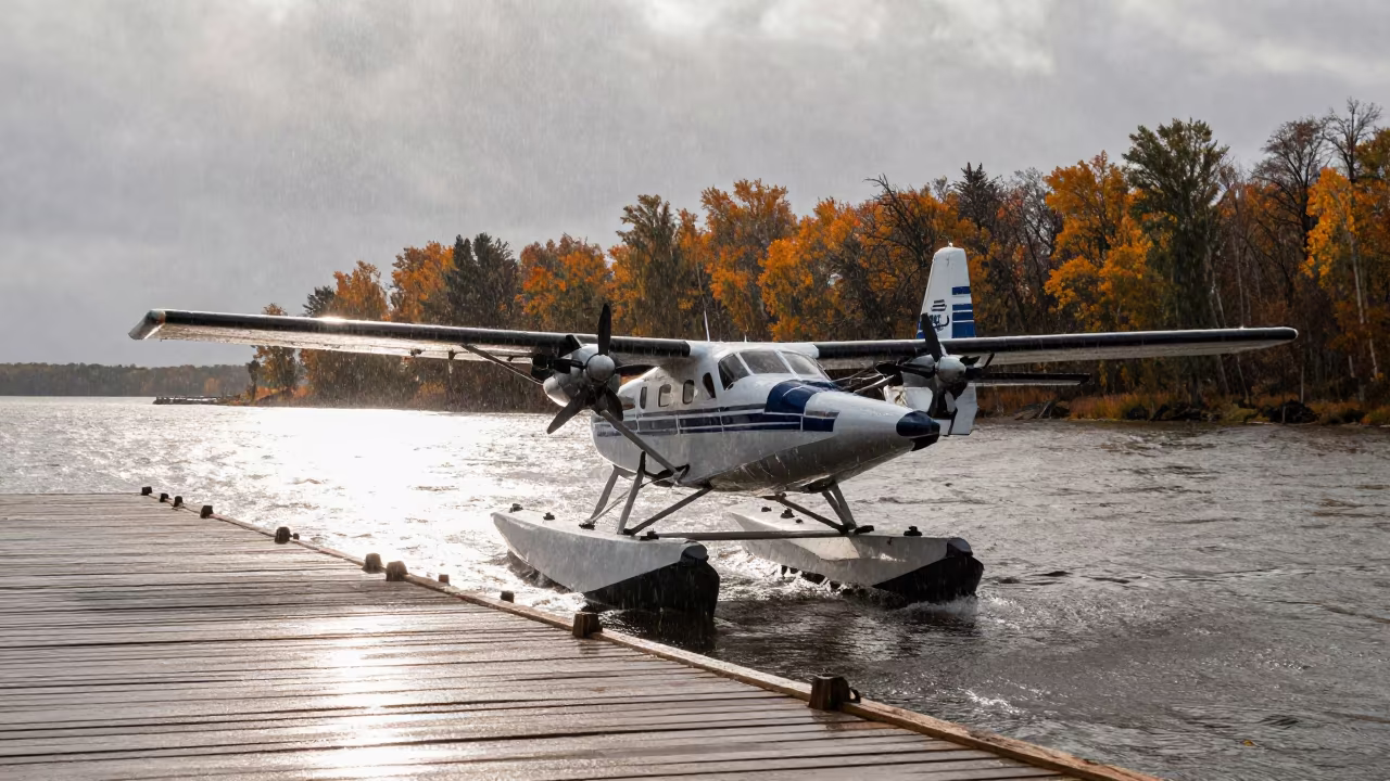 Seaplane Taxiing Upward Rain Chelyabinsk Autumn in near Chelyabinsk