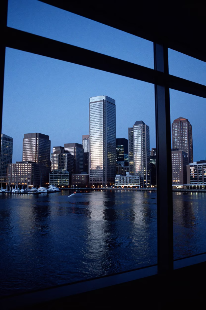Seaport District in Boston at The Last Blue Light Of Evening in in Boston, Massachusetts, United States
