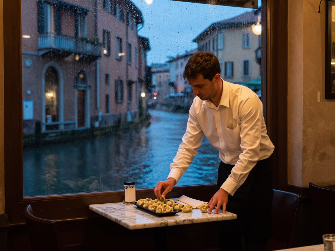 Seasoning Dumplings in Milan in in Milan, Italy