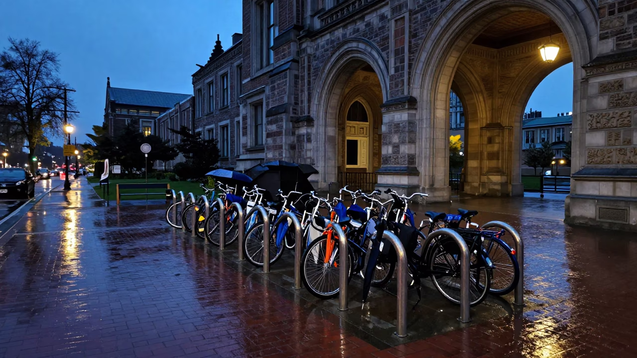 Seattle Bicycle Rack at Indigo Twilight After Sunset in in Seattle, Washington, United States