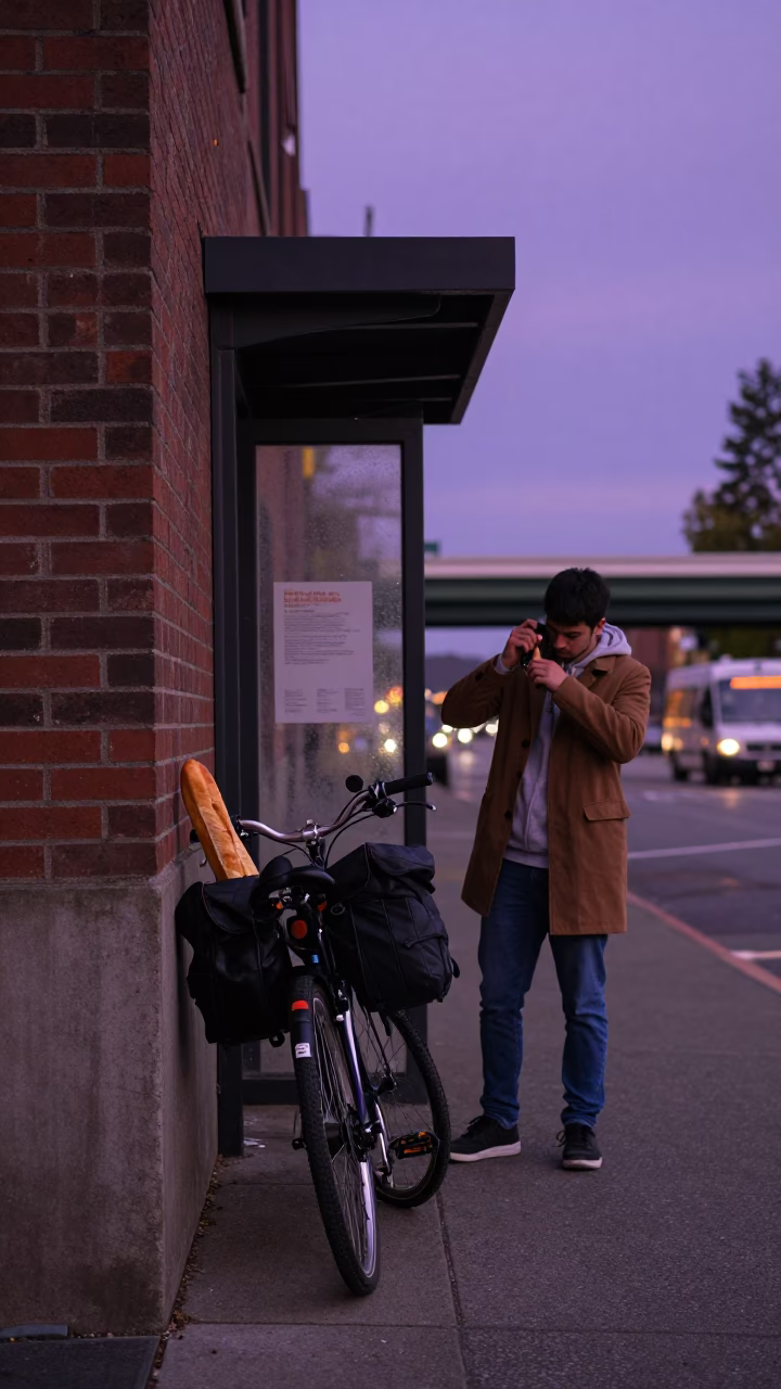 Seattle Early Evening Overpass Ramp Violet Sky Bicycle Baguettes Slippers Coat Brush in in Seattle, Washington, United States