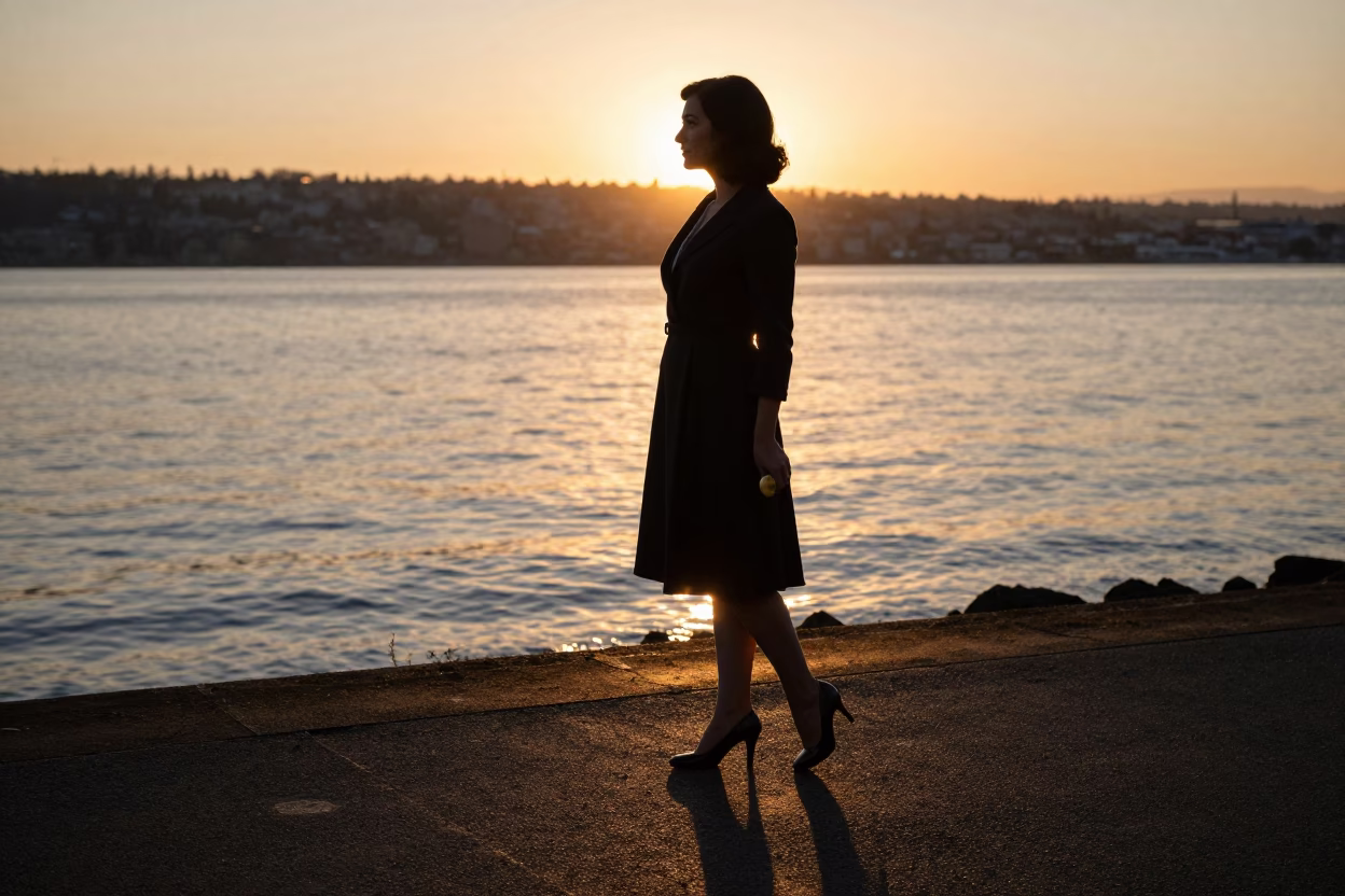 Seattle Elegant Woman at Sunset Light in in Seattle, Washington, United States