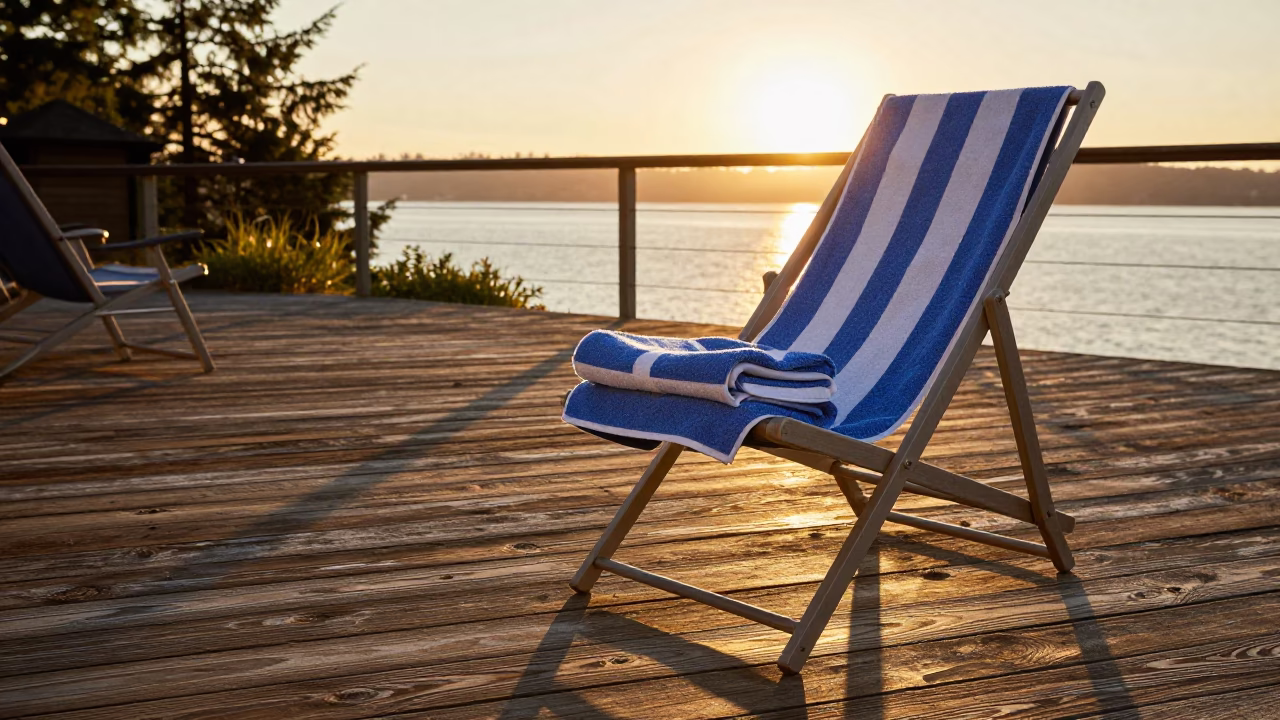 Seattle Golden Hour Deck Scene with Drying Towels and Deck Chairs in in Seattle, Washington, United States
