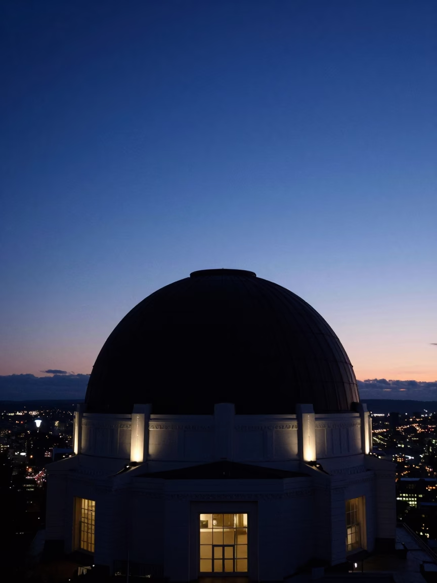 Seattle indigo twilight observatory dome silhouette against evening sky in in Seattle, Washington, United States
