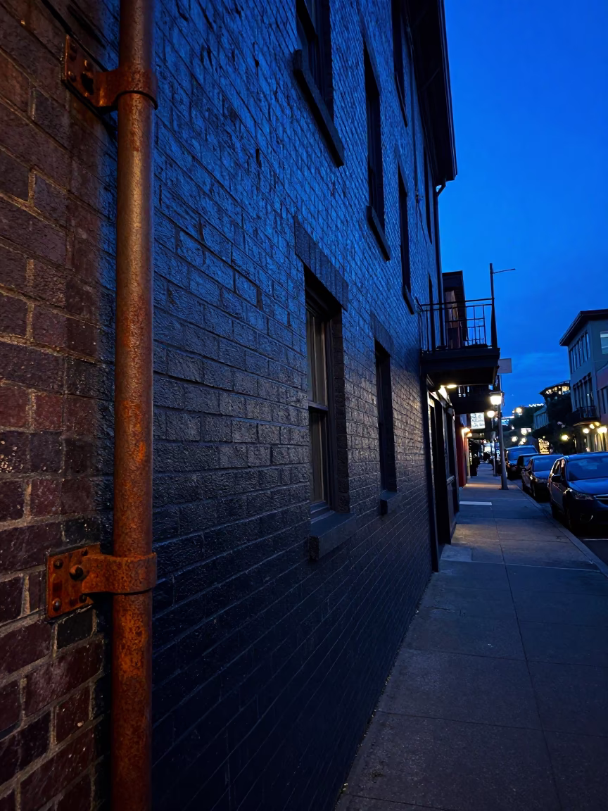 Seattle Indigo Twilight Street Scene with Rusty Hinge and Urban Texture in in Seattle, Washington, United States
