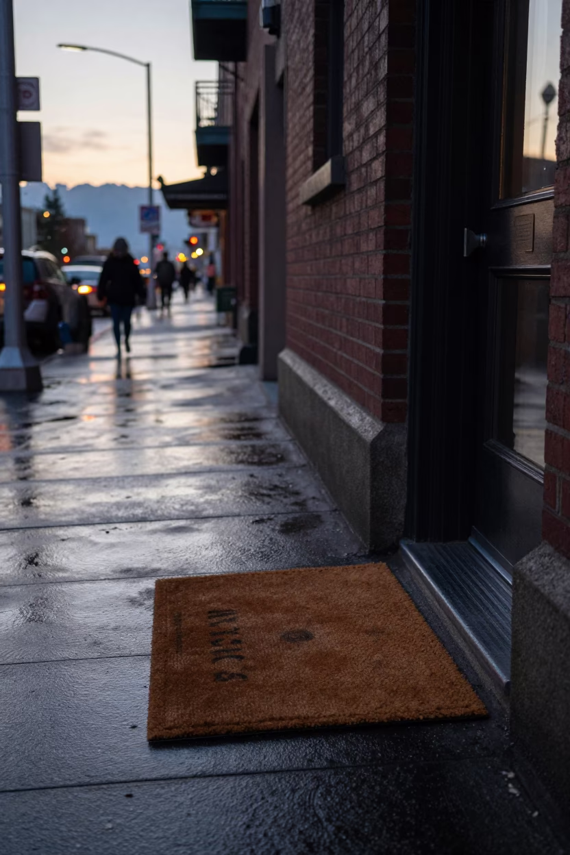 Seattle Nautical Dawn Street Scene with Doormat and Urban Details in in Seattle, Washington, United States