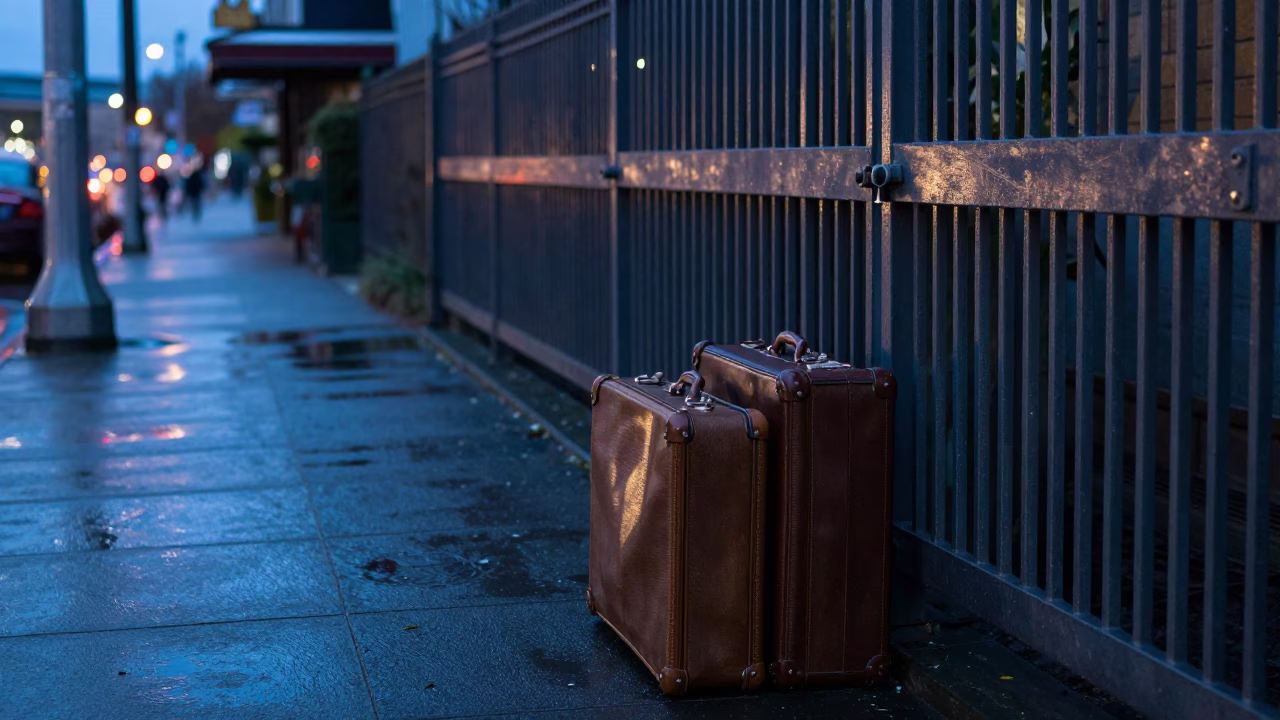 Seattle Nautical Dawn Street Scene with Suitcases and Urban Transit in in Seattle, Washington, United States