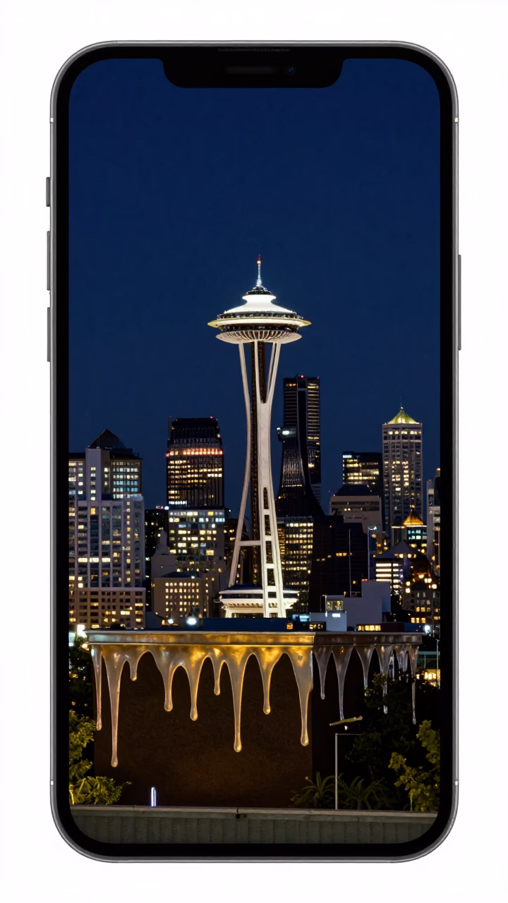 Seattle Night Sky Reflections on Vintage Enamel Drips in Urban Rain in in Seattle, Washington, United States