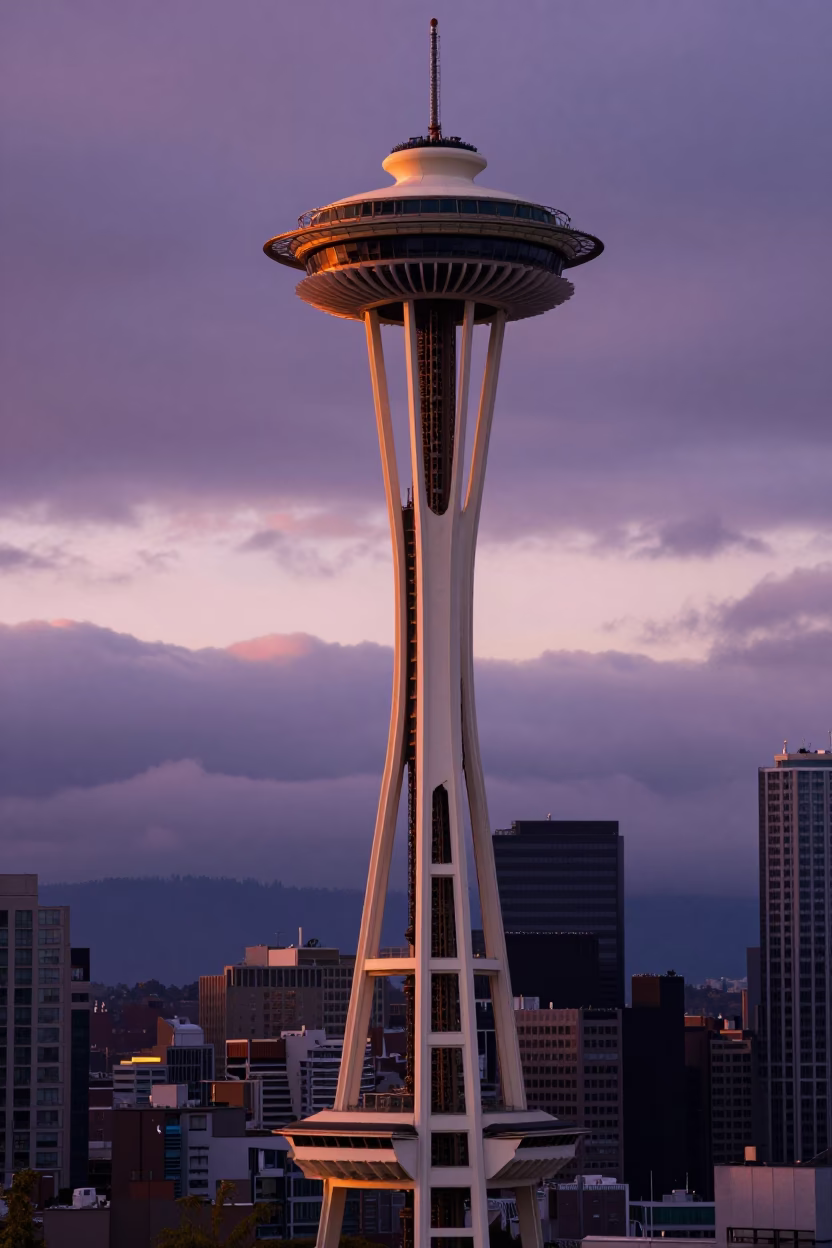 Seattle Observation Deck at Sunset Light in in Seattle, Washington, United States