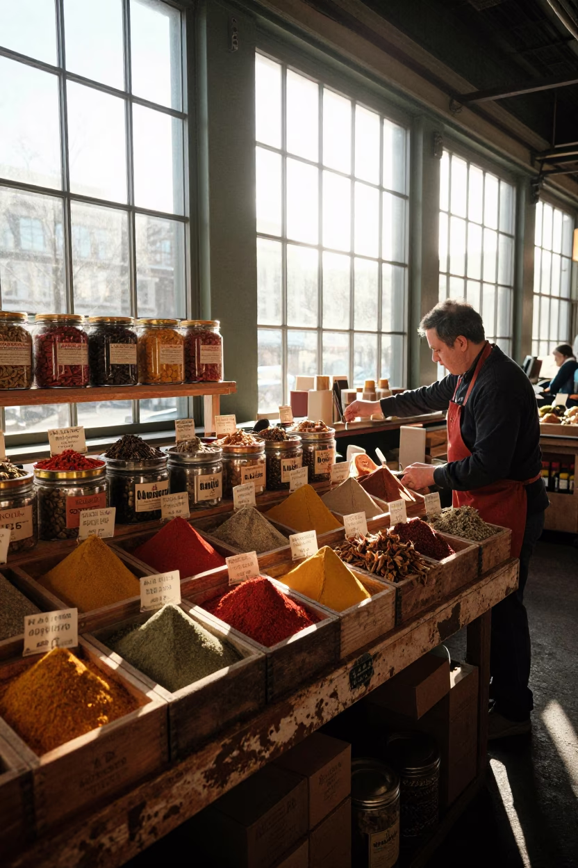 Seattle Spices at As First Light Reaches The Scene in in Seattle, Washington, United States