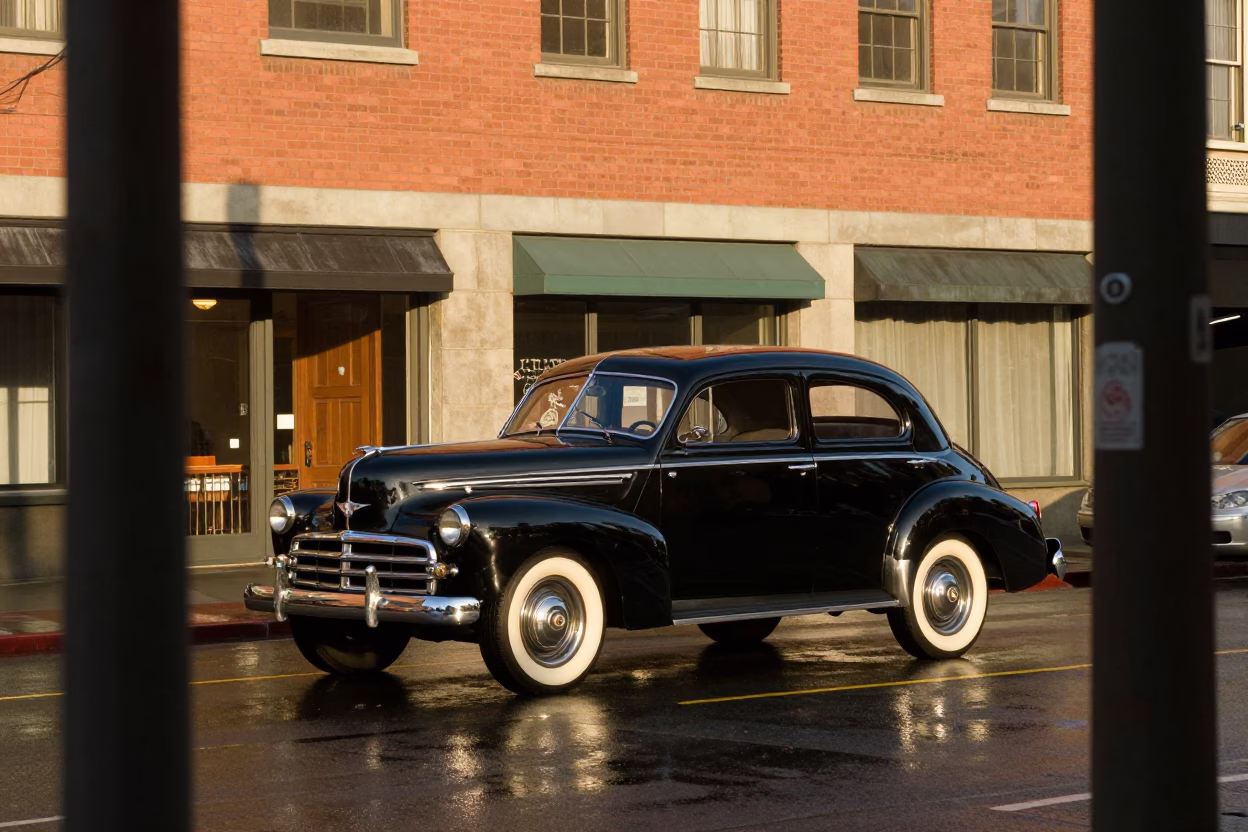 Seattle Washington Late Afternoon Street Scene with Vintage Car and Urban Architecture in in Seattle, Washington, United States