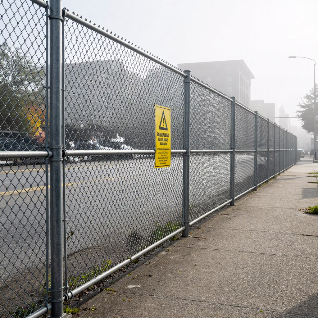 Seattle Washington Midday Street Scene with Substation Fence and Urban Infrastructure in in Seattle, Washington, United States