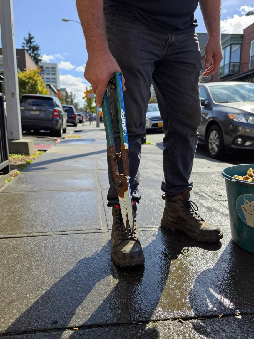 Seattle Washington Midmorning Street Scene with Pruning Shears and Enamel Bowls in in Seattle, Washington, United States