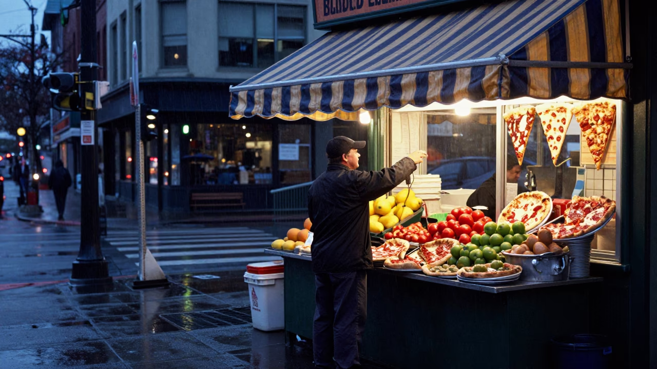 Seattle Washington Nautical Dawn Street Scene with Rain and Urban Life in in Seattle, Washington, United States