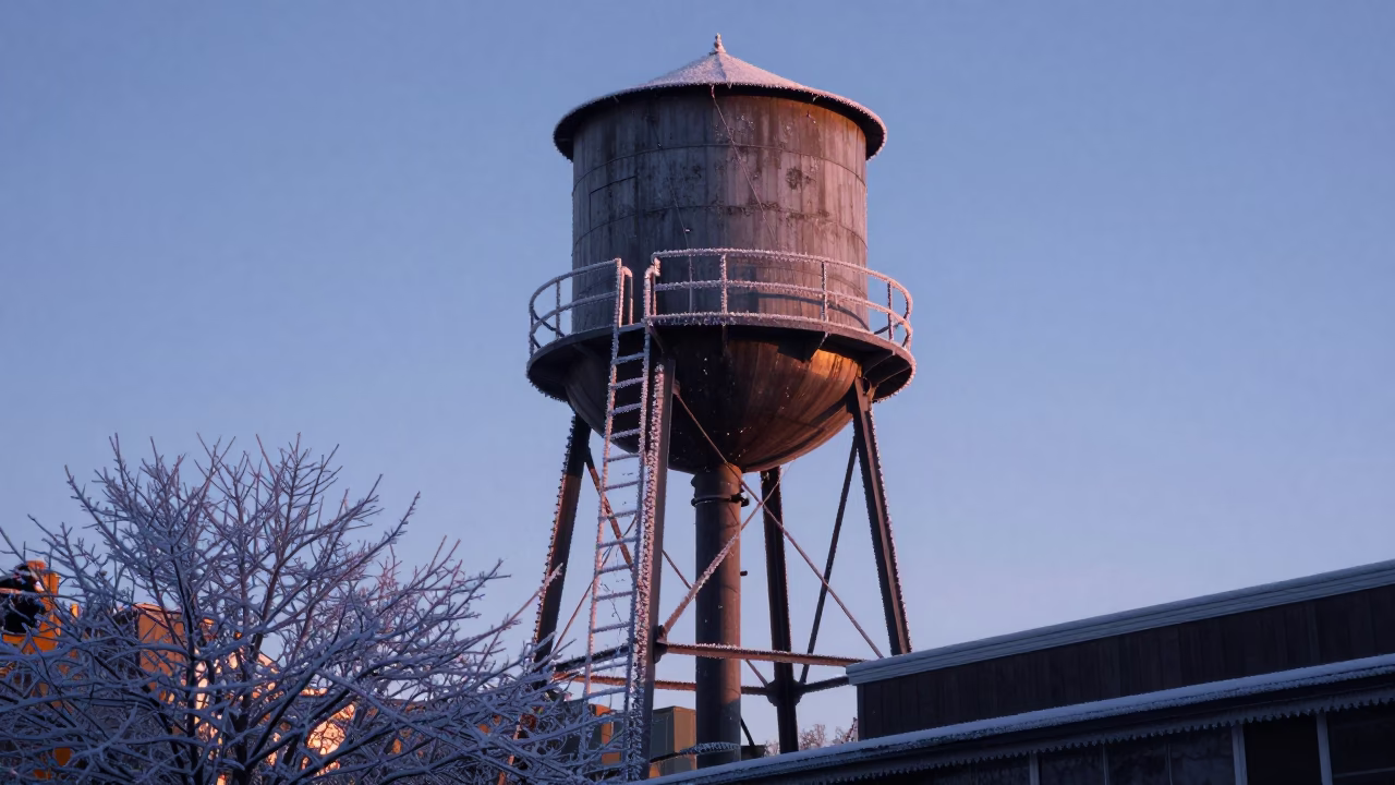 Seattle Washington Nautical Dawn Water Tower Ladder Frost Street Scene in in Seattle, Washington, United States