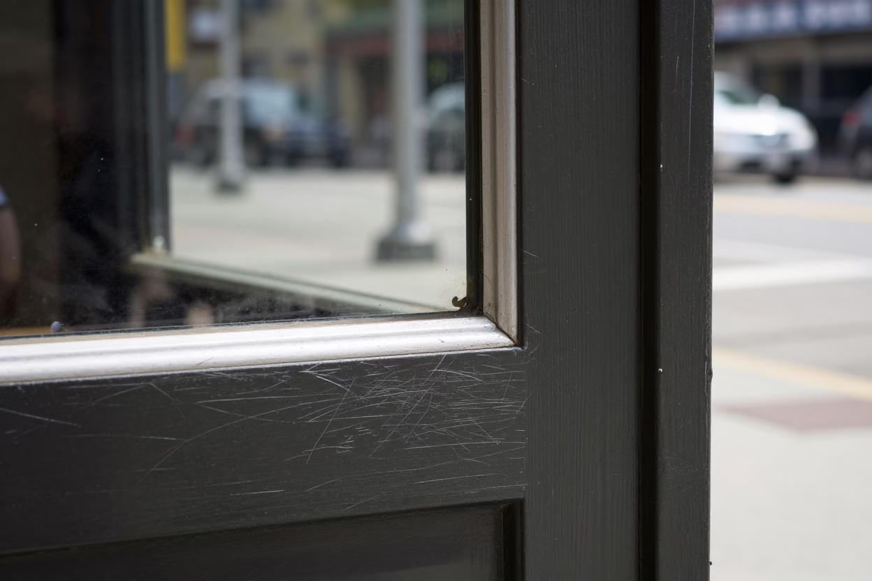 Seattle Washington Noon Light Street Scene with Scratched Doorframe and Peg Rails in in Seattle, Washington, United States